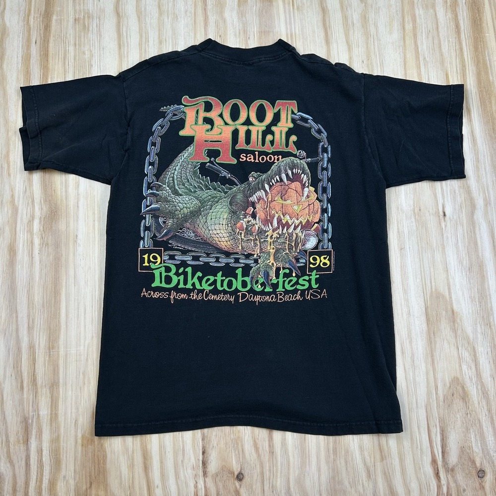 Vtg 1998 Boot Hill Saloon Shirt Mens L Biker Biketoberfest Daytona‎ 90s Pumpkin